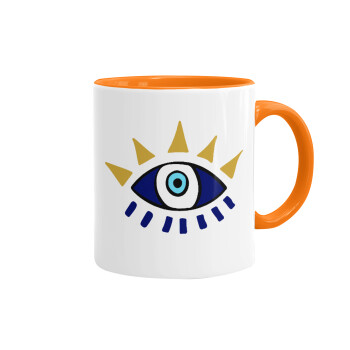 blue evil eye, Mug colored orange, ceramic, 330ml
