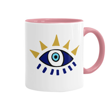 blue evil eye, Mug colored pink, ceramic, 330ml