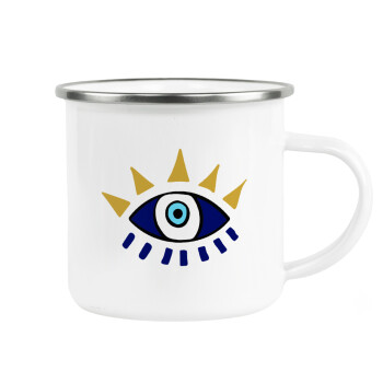 blue evil eye, Metallic enamel cup white 360ml