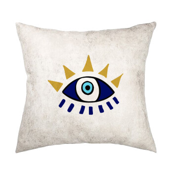 blue evil eye, Μαξιλάρι καναπέ Δερματίνη Γκρι 40x40cm με γέμισμα