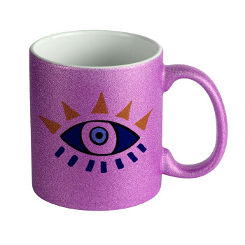 blue evil eye, Κούπα Μωβ Glitter που γυαλίζει, κεραμική, 330ml