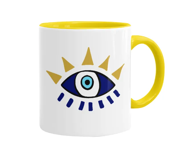 blue evil eye — Mug colored yellow, ceramic, 330ml