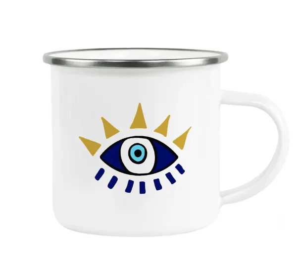 blue evil eye — Metallic enamel cup white 360ml