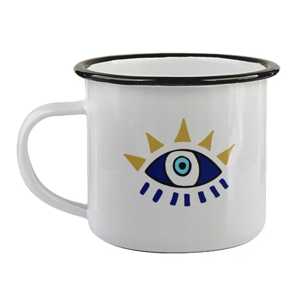 blue evil eye — Enamel mug with black rim, 360ml