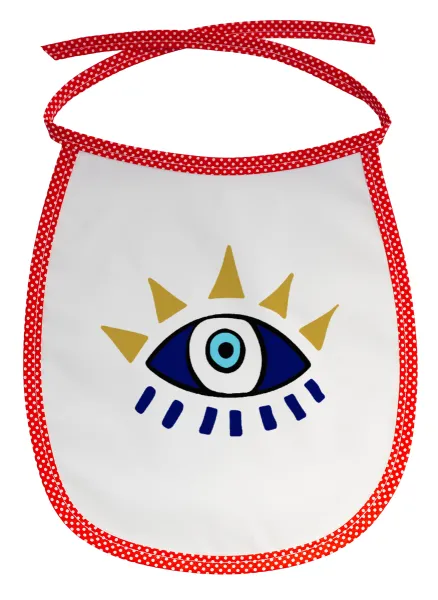 blue evil eye — Stain-resistant baby bib with tie, red