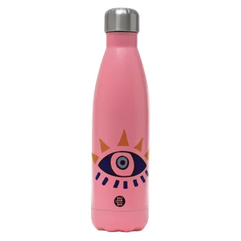 blue evil eye, Metal mug thermos Pink Mat (Stainless steel), double wall, 500ml