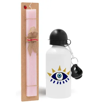 blue evil eye, Easter Set, metallic aluminum bottle (500ml) & aromatic flat Easter candle (30cm) (PINK)