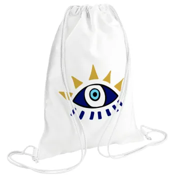 blue evil eye, Backpack pouch GYMBAG white (28x40cm)