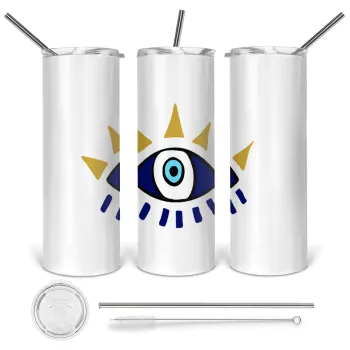 blue evil eye, Tumbler stainless steel 600ml, with metal straw & cleaning brush