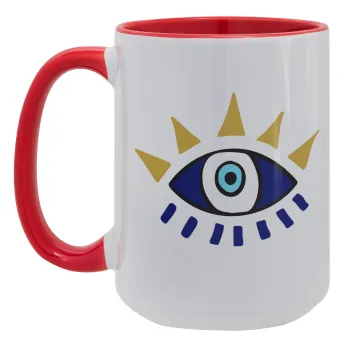 blue evil eye, Κούπα Mega 15oz, κεραμική Κόκκινη, 450ml