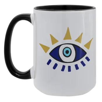 blue evil eye, Κούπα Mega 15oz, κεραμική Μαύρη, 450ml