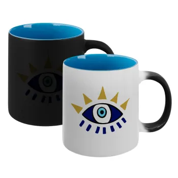 blue evil eye, Κούπα Μαγική εσωτερικό μπλε, κεραμική 330ml που αλλάζει χρώμα με το ζεστό ρόφημα