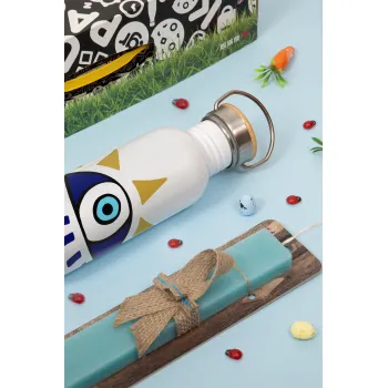 Μάτι, Πασχαλινή Λαμπάδα με παγούρι μεταλλικό (620ml, stainless steel) & κερί αρωματικό πλακέ (30cm) (ΤΙΡΚΟΥΑΖ)