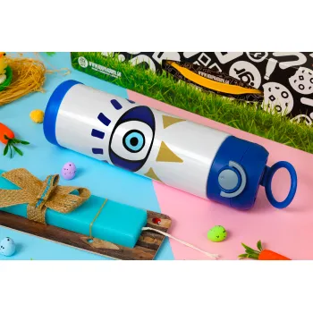 blue evil eye, Easter candle, Childrens hot water bottle, stainless steel, with safety straw, BLUE (500ml)