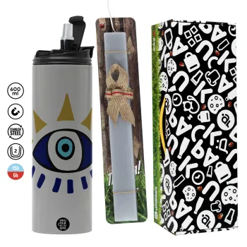 Μάτι, Πασχαλινή Λαμπάδα με Travel Tumbler θερμό (600ml, BPA free) & κερί αρωματικό πλακέ (30cm) (ΓΚΡΙ)