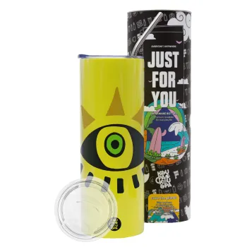 Μάτι, Neon Yellow Travel Tumbler θερμό, μεταλλικό καλαμάκι(Ανωξείδωτο 304 Food grade, BPA free, 600ml)