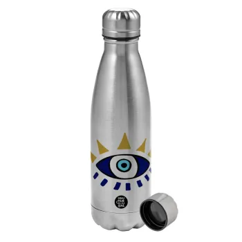 blue evil eye, Metallic water bottle, stainless steel, 750ml