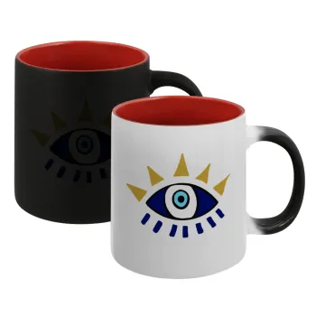blue evil eye, Κούπα Μαγική εσωτερικό κόκκινο, κεραμική, 330ml που αλλάζει χρώμα με το ζεστό ρόφημα