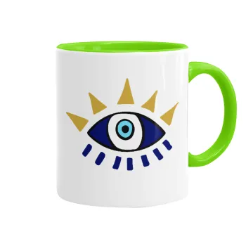blue evil eye, Mug colored light green, ceramic, 330ml