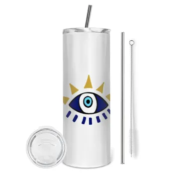 Μάτι, Tumbler ποτήρι θερμό από ανοξείδωτο ατσάλι 600ml, με μεταλλικό καλαμάκι & βούρτσα καθαρισμού