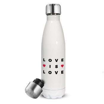 Love is Love, Μεταλλικό παγούρι θερμός Λευκό (Stainless steel), διπλού τοιχώματος, 500ml