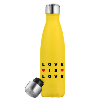Love is Love, Μεταλλικό παγούρι θερμός Κίτρινος (Stainless steel), διπλού τοιχώματος, 500ml