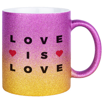 Love is Love, Κούπα Χρυσή/Ροζ Glitter, κεραμική, 330ml
