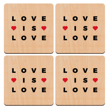 Love is Love, ΣΕΤ x4 Σουβέρ ξύλινα τετράγωνα plywood (9cm)