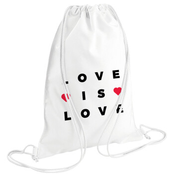 Love is Love, Τσάντα πλάτης πουγκί GYMBAG λευκή (28x40cm)