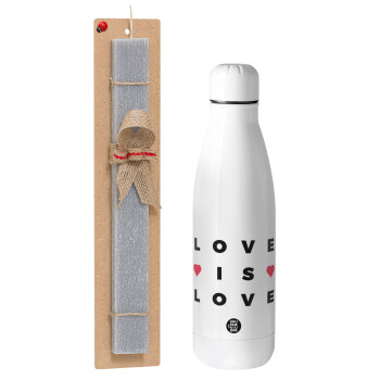 Love is Love, Easter Set, metallic stainless thermos bottle (500ml) & scented flat Easter candle (30cm) (GRAY)