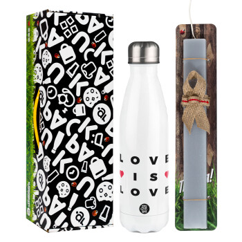 Love is Love, Easter candle, metallic white thermos bottle (500ml) & aromatic flat candle (30cm) (GRAY)