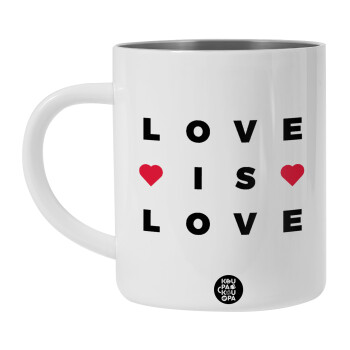 Love is Love, Λευκή Ανοξείδωτη Μεταλλική Κούπα 450ml - Διπλού Τοιχώματος 