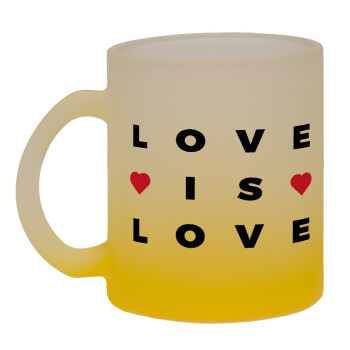 Love is Love, Κούπα γυάλινη δίχρωμη με βάση το κίτρινο ματ, 330ml