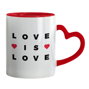 Love is Love, Mug heart red handle, ceramic, 330ml