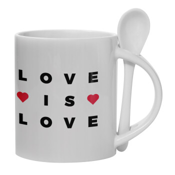 Love is Love, Ceramic coffee mug with Spoon, 330ml (1pcs)
