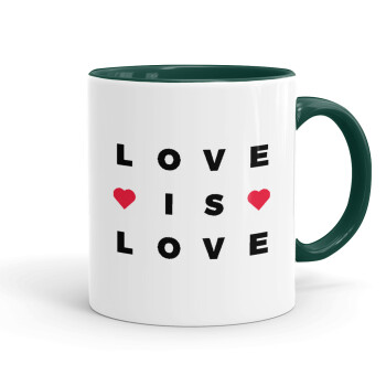 Love is Love, Mug colored green, ceramic, 330ml