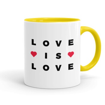 Love is Love, Κούπα χρωματιστή κίτρινη, κεραμική, 330ml
