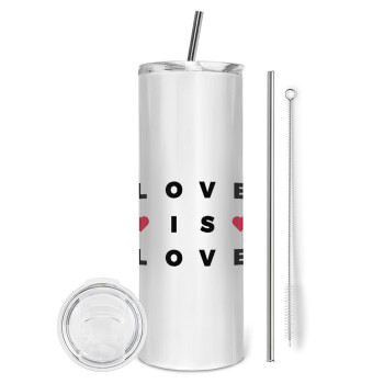 Love is Love, Eco friendly ποτήρι θερμό (tumbler) από ανοξείδωτο ατσάλι 600ml, με μεταλλικό καλαμάκι & βούρτσα καθαρισμού