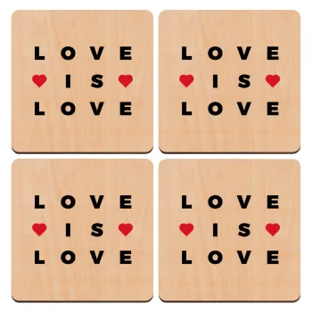 Love is Love, ΣΕΤ x4 Σουβέρ ξύλινα τετράγωνα plywood (9cm)