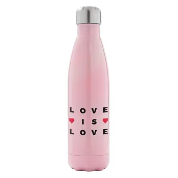 Love is Love, Metal mug thermos Pink Iridiscent (Stainless steel), double wall, 500ml