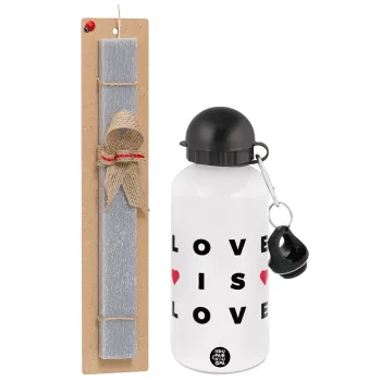 Love is Love, Easter Set, metallic aluminum water bottle (500ml) & aromatic flat Easter candle (30cm) (GRAY)