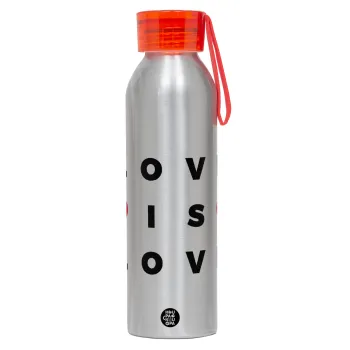Love is Love, Αλουμινένιο Αθλητικό Μπουκάλι 650ml – Ασημί με Κόκκινο Καπάκι και Λουράκι Σιλικόνης