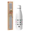 Easter Set, metallic stainless thermos bottle (500ml) & scented flat Easter candle (30cm) (GRAY)