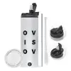 Travel Tumbler 2 Lids, with metal straw & cleaning brush (Stainless steel 304 Food grade, BPA free, 600ml)