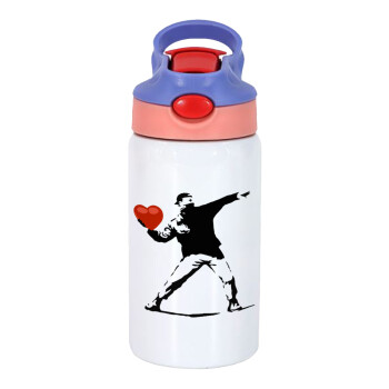 Banksy (The heart thrower), Children's hot water bottle, stainless steel, with safety straw, pink/purple (350ml)