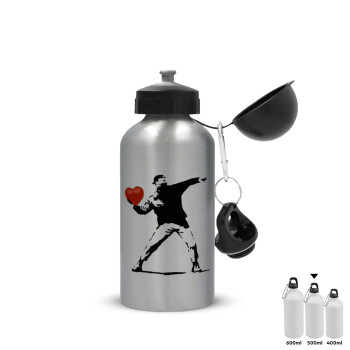Banksy (The heart thrower), Μεταλλικό παγούρι νερού, Ασημένιο, αλουμινίου 500ml