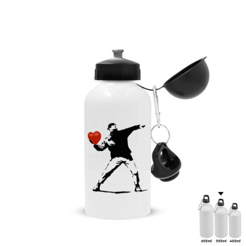 Banksy (The heart thrower), Metal water bottle, White, aluminum 500ml
