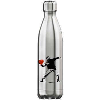 Banksy (The heart thrower), Μεταλλικό παγούρι θερμός Inox (Stainless steel), διπλού τοιχώματος, 750ml