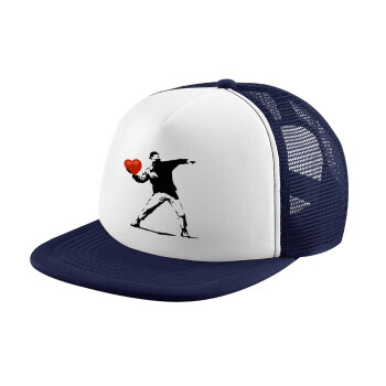 Banksy (The heart thrower), Καπέλο Soft Trucker με Δίχτυ Dark Blue/White 