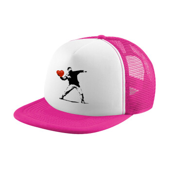Banksy (The heart thrower), Καπέλο Soft Trucker με Δίχτυ Pink/White 